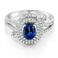 thumbnail image 2 of Gem Stone King 2.25 Ct Oval Blue Created Sapphire 925 Sterling Silver Ring (Size 6), 2 of 3
