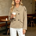 thumbnail image 3 of TGSLY Women's Fall Cropped Trench Coats Lightweight Notched Lapel Double Breasted Button Jacket Casual Solid Color Long Sleeve Outerwear with Pockets S, 3 of 10