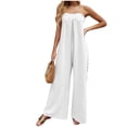 thumbnail image 2 of Hurxie Strapless Jumpsuit for Women Summer Casual Off Shoulder Wide Leg Romper with Pockets White,XL, 2 of 6