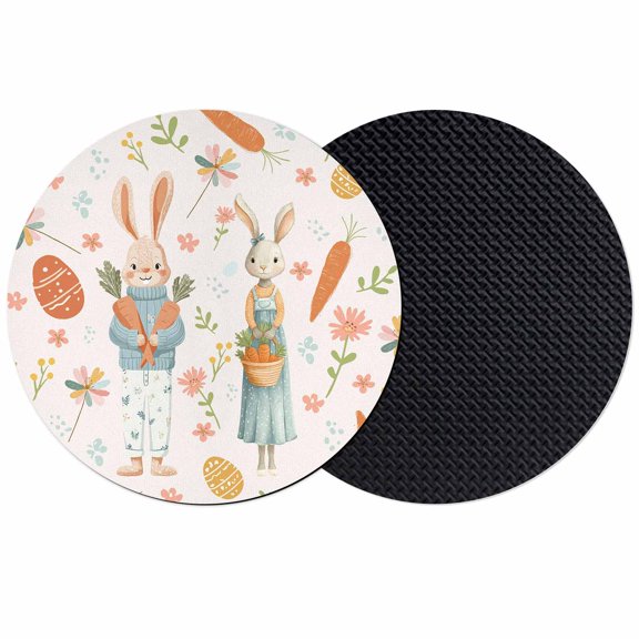 Pink Spring Easter Coasters Set of 2, Absorbent Coasters for Drinks, Bunny Carrots Eggs Floral Botanical Coaster for Desk Coffee Table Protection, Home Decor House Warming Gifts 4"