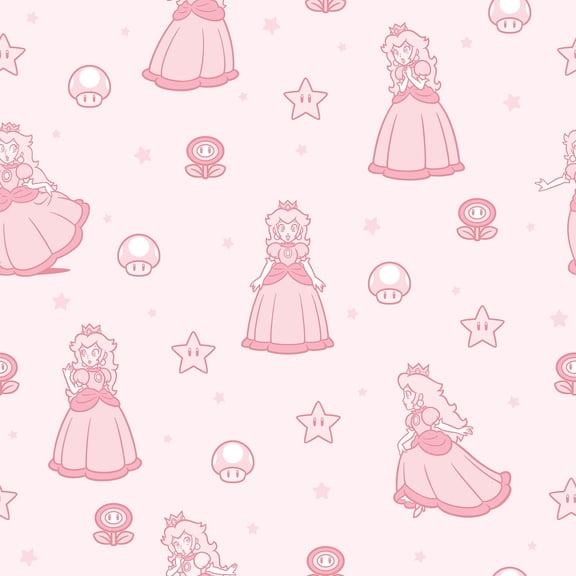 Super Mario Princess Peach Pink Peel & Stick Wallpaper