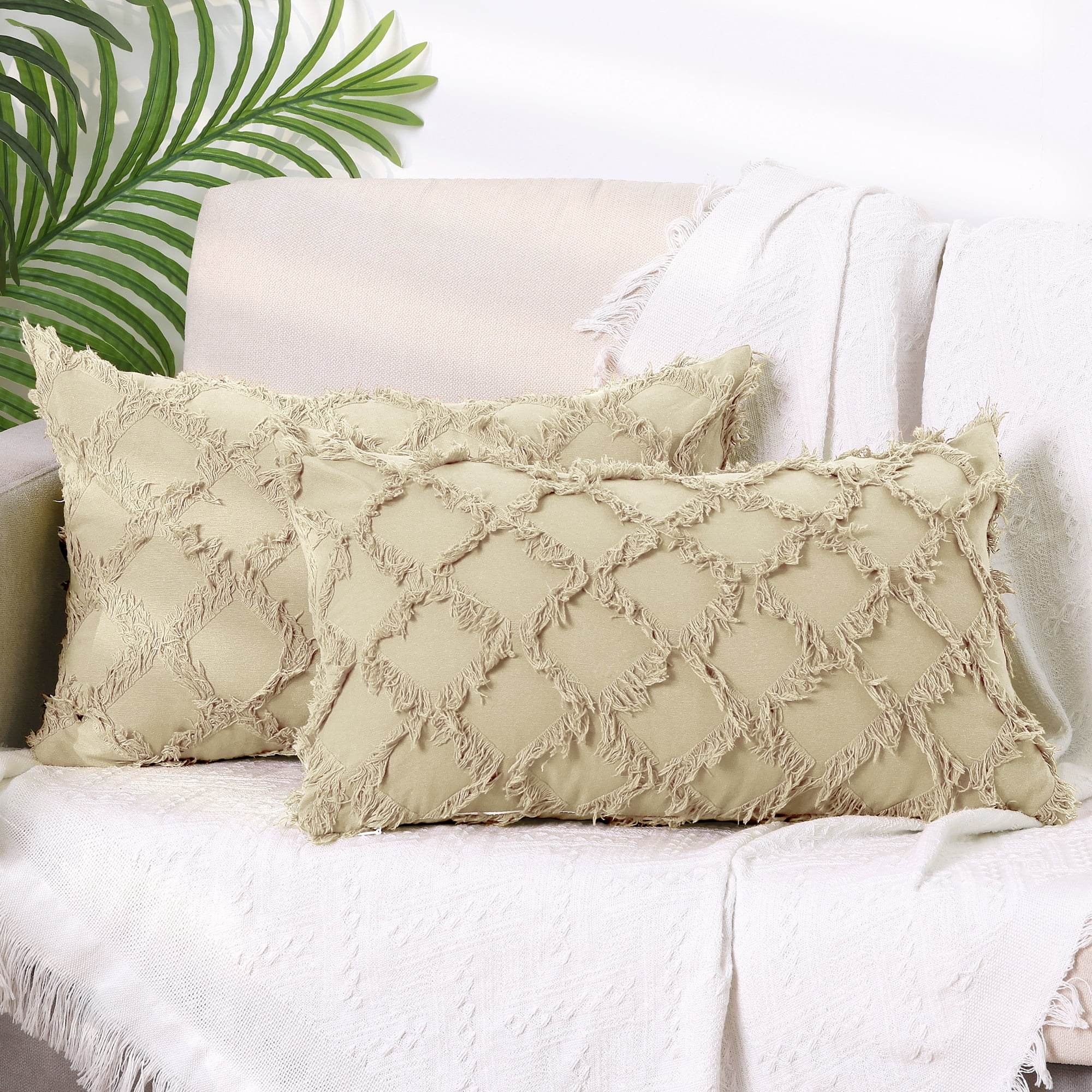 Unique Bargains 2 Solid Cut Flower Checkered Throw Pillow Covers Decorative Cushion Covers Grey 12" x 20"