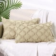 thumbnail image 2 of REGALWOVEN Set of 2 Solid Color Cut Flower Checkered Throw Pillow Covers Soft Cozy Neutral Decorative Cushion Covers for Sofa Home Decor Grey 12" x 20", 2 of 6