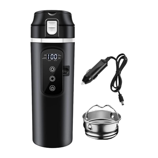 Hervidor de agua para coche de 12V/24V, caldera de agua caliente, hervidor de agua para coche de acero inoxidable, taza de agua térmica eléctrica para negro