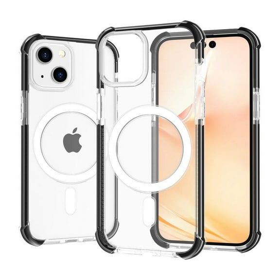 iPhone 15 Clear Magnetic Case Compatible with Magsafe, [Yellow Resistant] Hard Back Transparent Soft Silicone, Slim Thin fit Shockproof Magnetic Phone Case for iPhone 15 6.1 Inch, Black