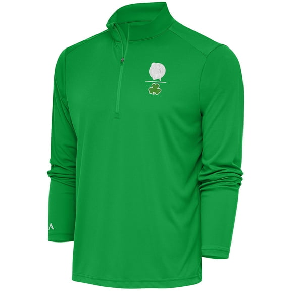 Men's Antigua Kelly Green Boston Celtics Shamrock Tribute Quarter-Zip Pullover Top