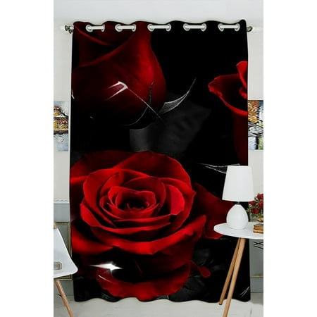 Gckg Fire Red Rose And Black Leaves Blackout Curtains Window