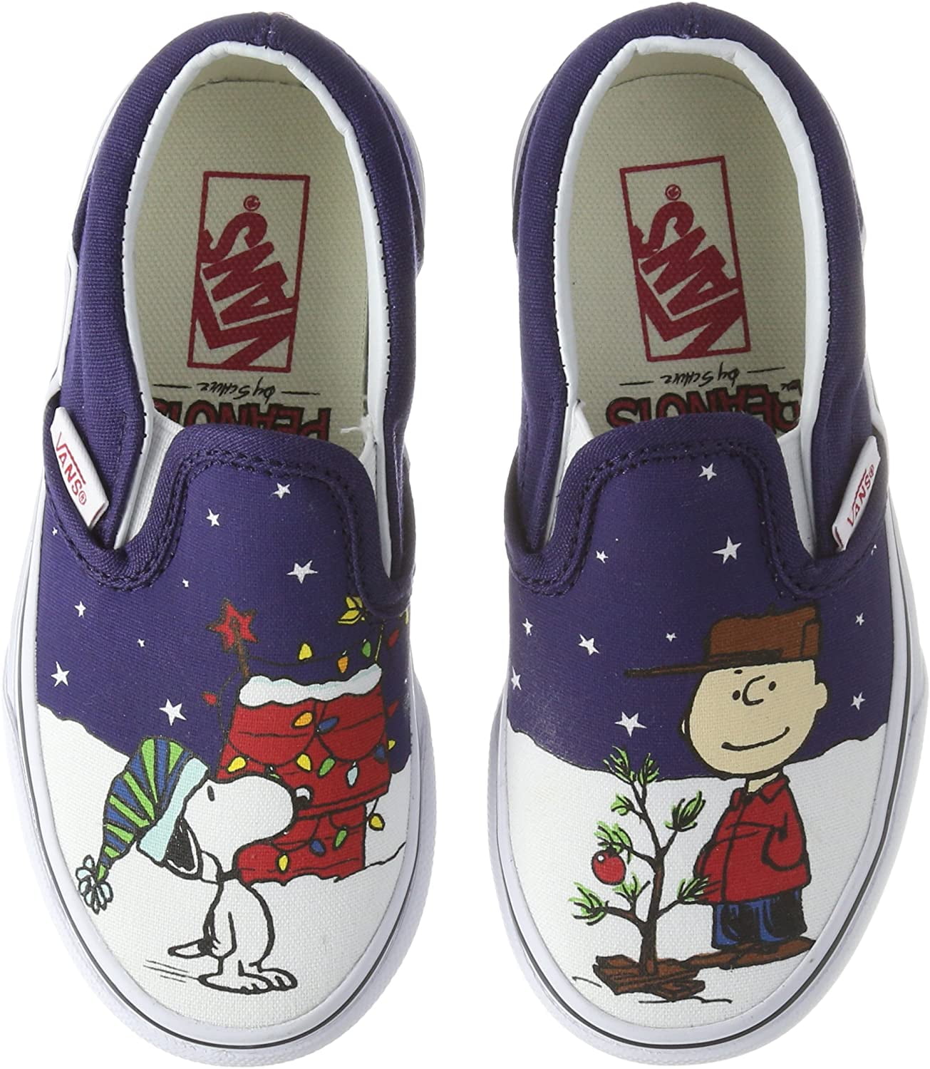 Vans The Kids X Peanuts Charlie Brown Snoopy Christmas Tree Slip-On Shoes 11) -