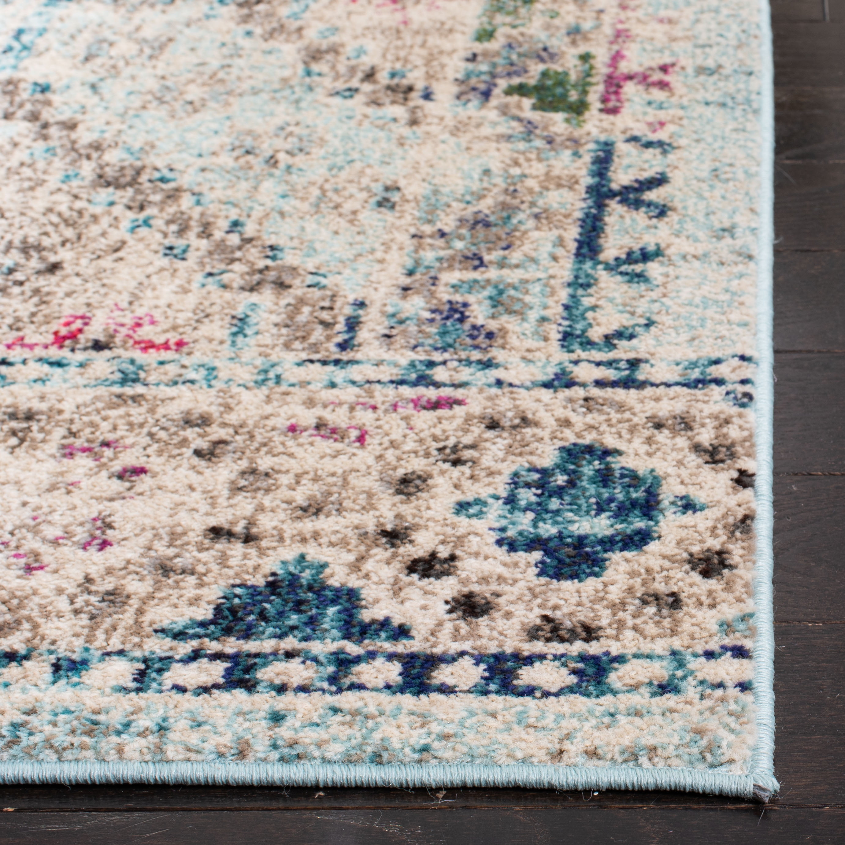 SAFAVIEH Madison Lanford Vintage Geometric Runner Rug, Blue/Yellow, 2'2" x 10'
