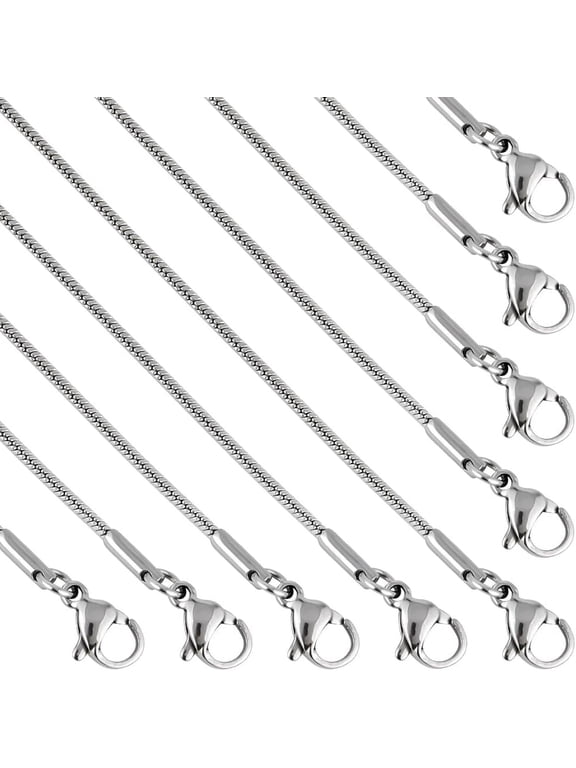 12 Pack 20 INCH/ 0.5M 1mm Stainless Steel Snake Chain Necklace Making Chains Silver Metal Lobster Claw Clasps Cable Chains Necklaces Bulk