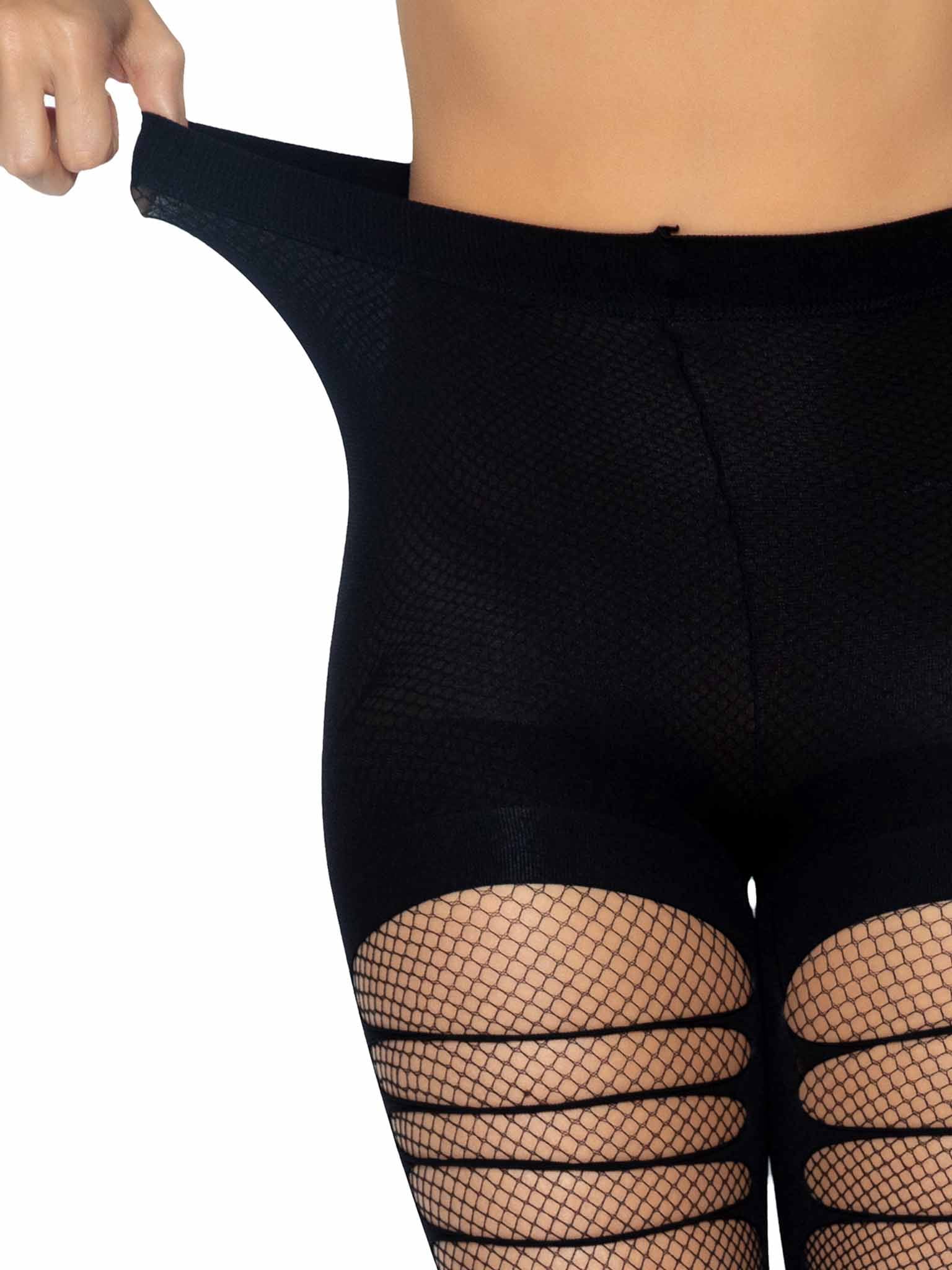 Leg Avenue Womens Double Layer Shredded Spandex and Fishnet Tights