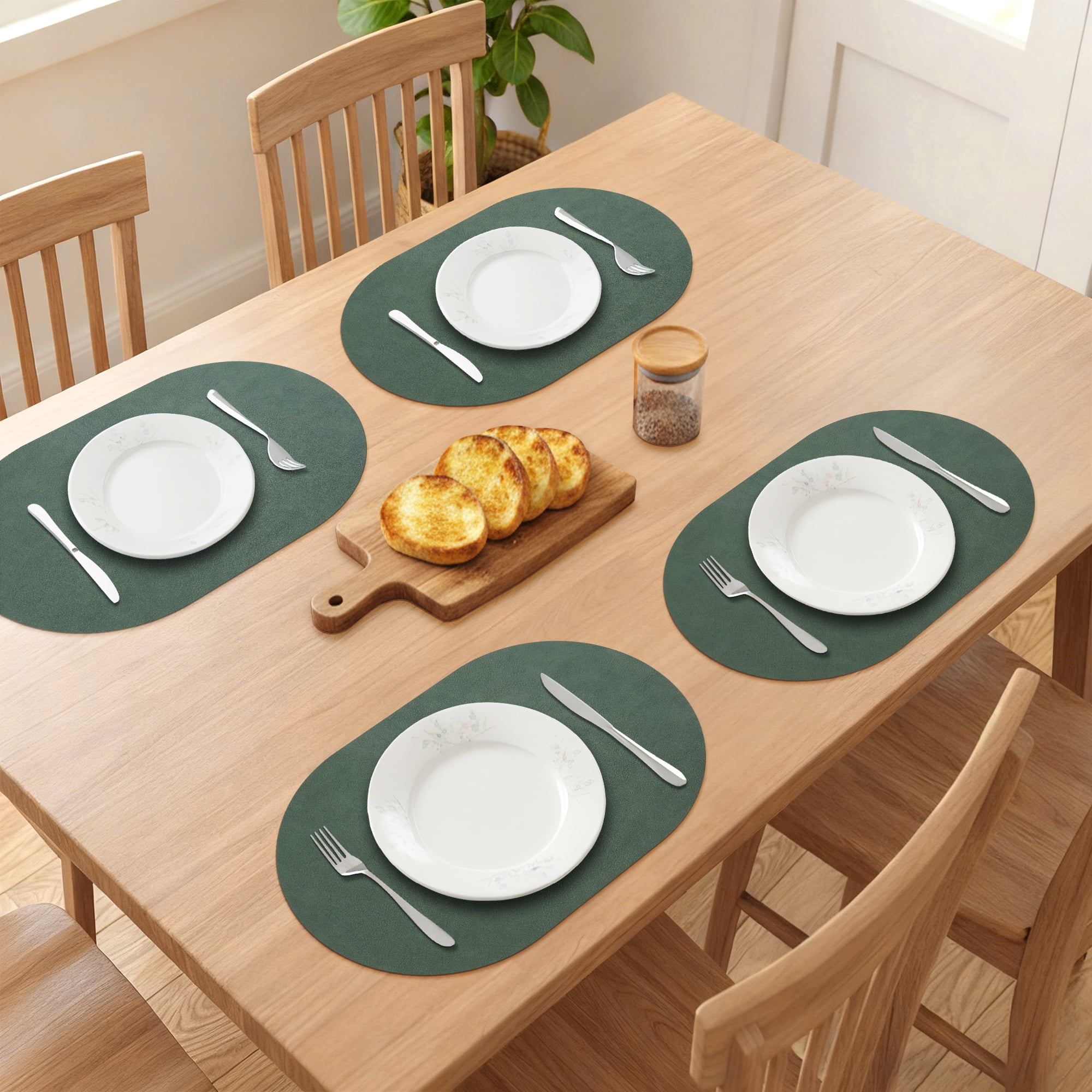 Unique Bargains 6pcs Oval Table Mats for Kitchen Green/Gray 17.3"x11.8"