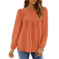 thumbnail image 2 of UVN Fall Shirts for Women Long Sleeve Blouses Ladies Crewneck Lace Crochet Tops Dressy Chiffon Blouses, 2 of 8