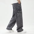 thumbnail image 5 of Mercatoo Teen Boys Cargo Jeans Stretchy Baggy Versatile Straight Elastic Waist Washed Denim Pants Youth Loose Relaxed Streetwear, 5 of 8