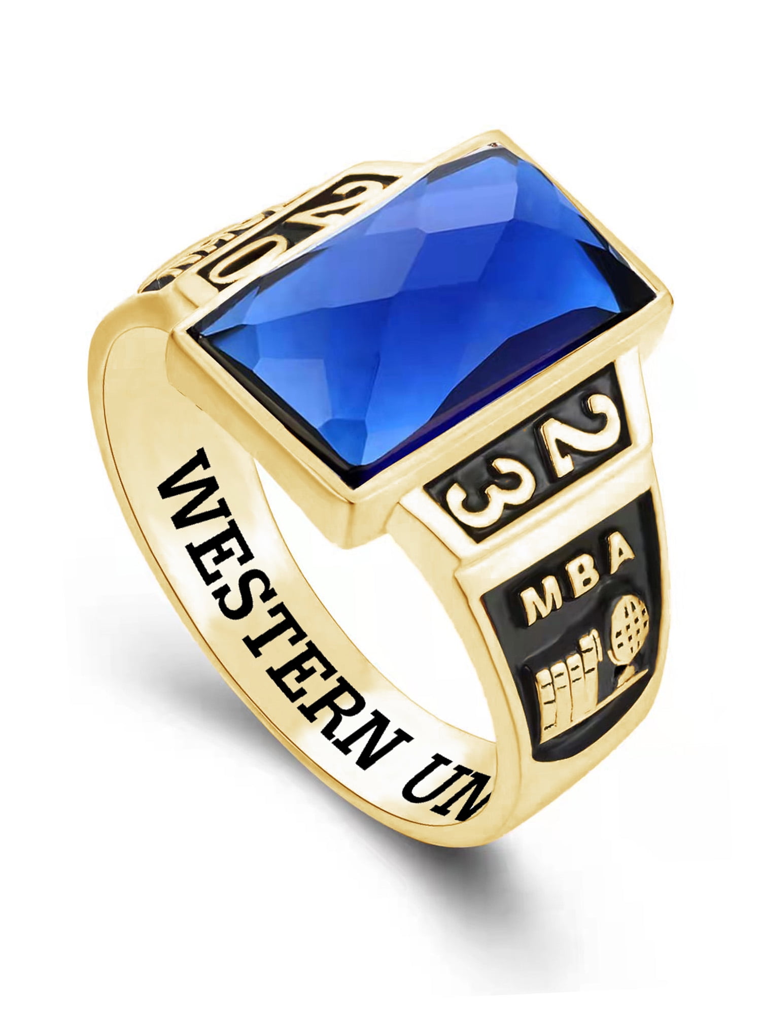 Mementos USA Custom Men's Class Rings 10kt Yellow Gold for High School and College-Checkboard