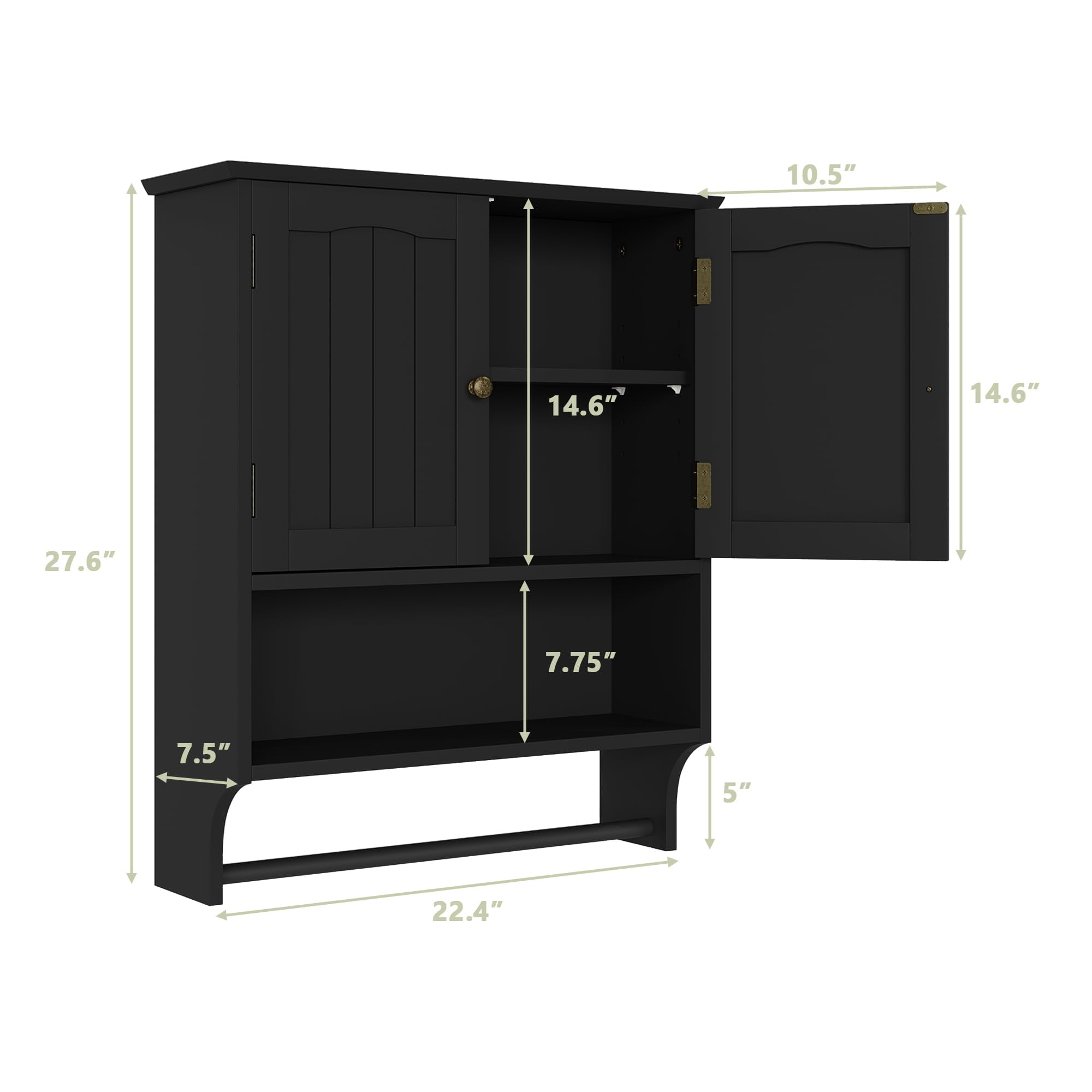 Algherohein Bathroom Medicine Cabinet with Shelf and Towels Bar,Over the Toilet Storage Wall Cabinet,Black Large