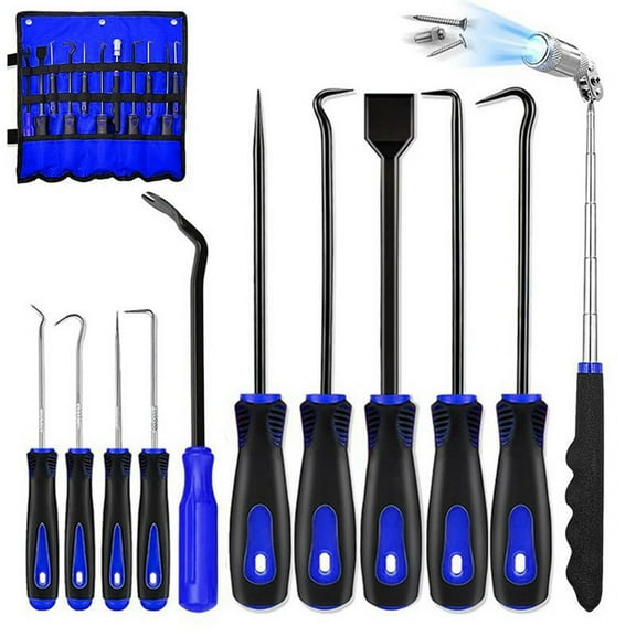 11 Pcs Automotive Hook and Pick Tool Set with Telescoping Magnetic Pickup Gasket Scraper Remover Pry for Auto