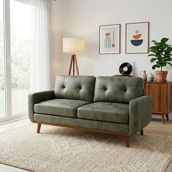 YINGYING 65" Loveseat Sofa, Mid Century Modern 2 Love Seat Couch for Small Spaces, Comfy Small Couch with Wooden Legs for Living Room Apartment