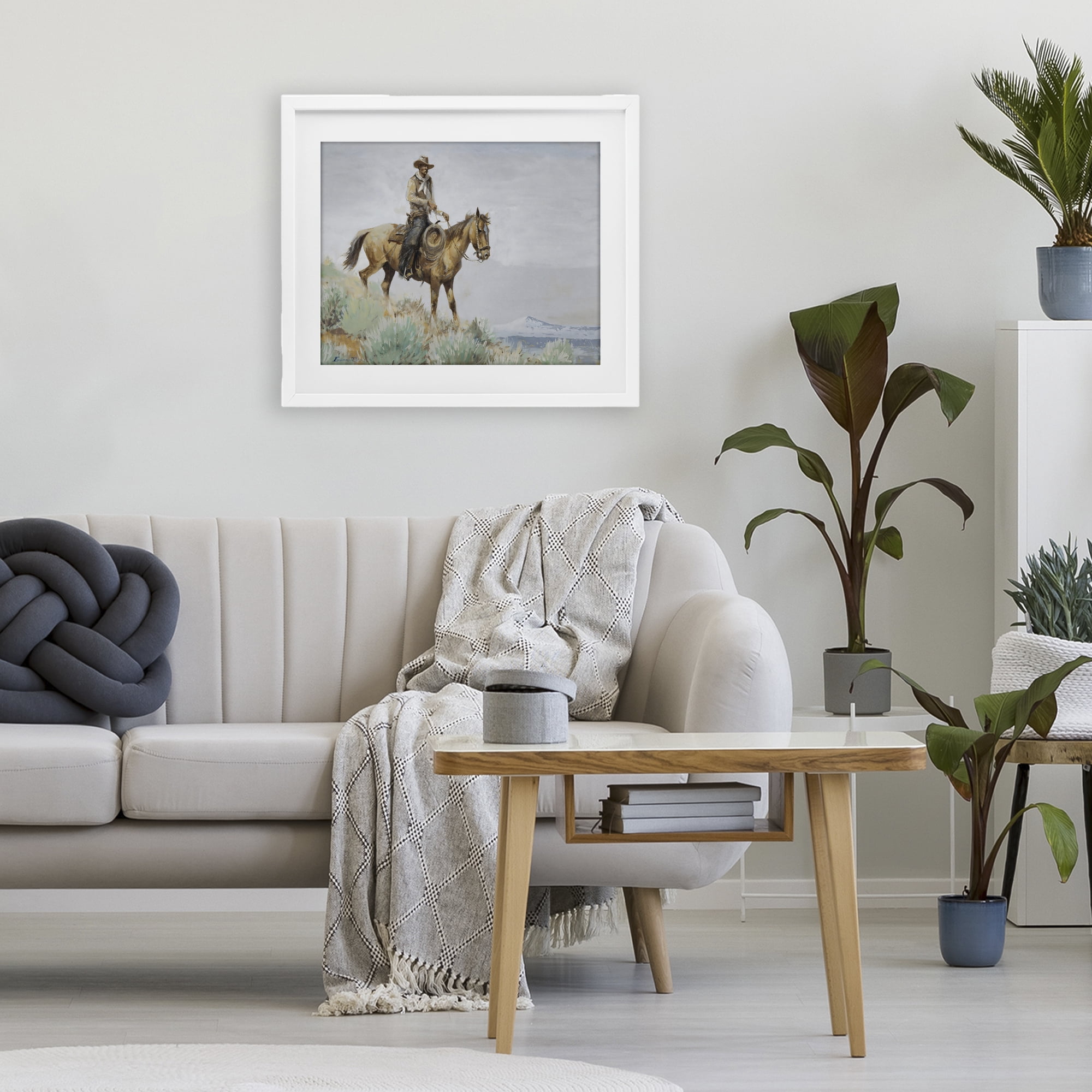 Stupell Industries Mounted Cowboy on Sagebrush Ridge White Framed Print Under Glass, design by Arlington Prints