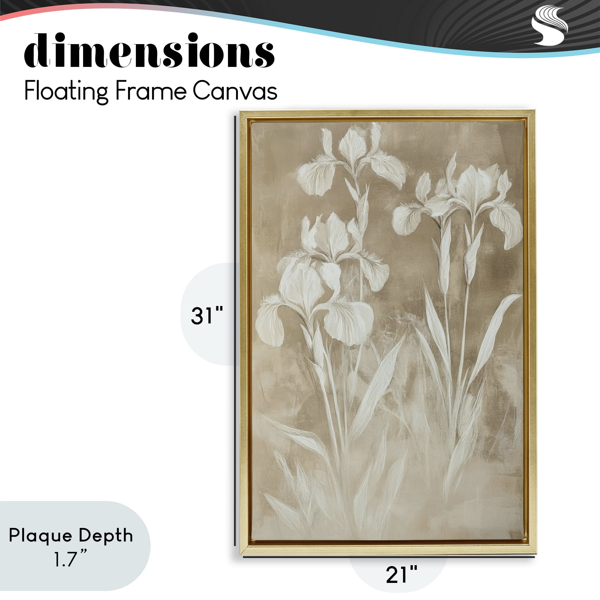 Stupell Industries Neutral Iris Botanical Study Gold Framed Floater Canvas Wall Art, design by Petal Prints Design