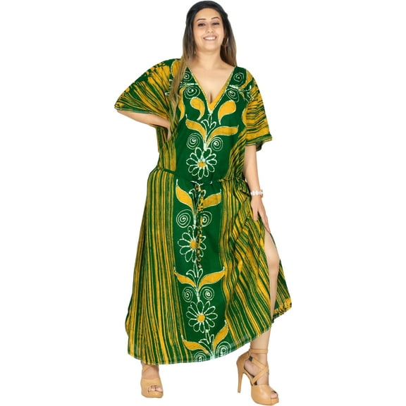 HAPPY BAY Women's Summer Nightgown Batik Caftan for Womens Sleepwear Long House Kaftan Loungewear Dashiki Dress for Women 2X-3X Fern, Floral