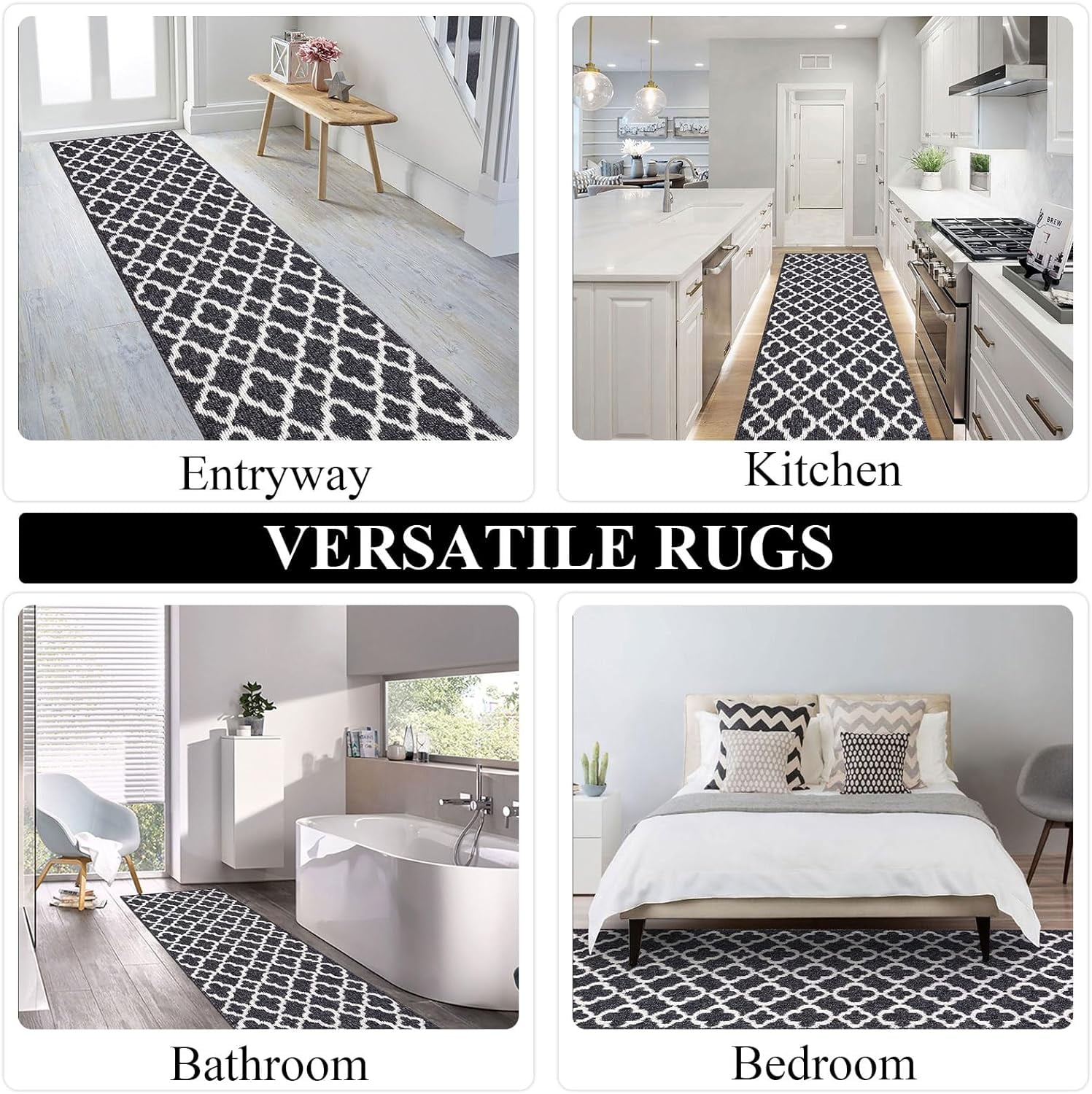 Yamaziot 2'x8' Runner Rug Long Farmhouse Kitchen Laundry Room Rug Runner Non Slip Washable Hallway Runner Rug Area Rug, Black
