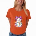 thumbnail image 3 of Towmus Halloween Shirt Women Oversized Sequin Ghost Graphic Tshirt Fall Short Sleeve Tee Tops, 3 of 7