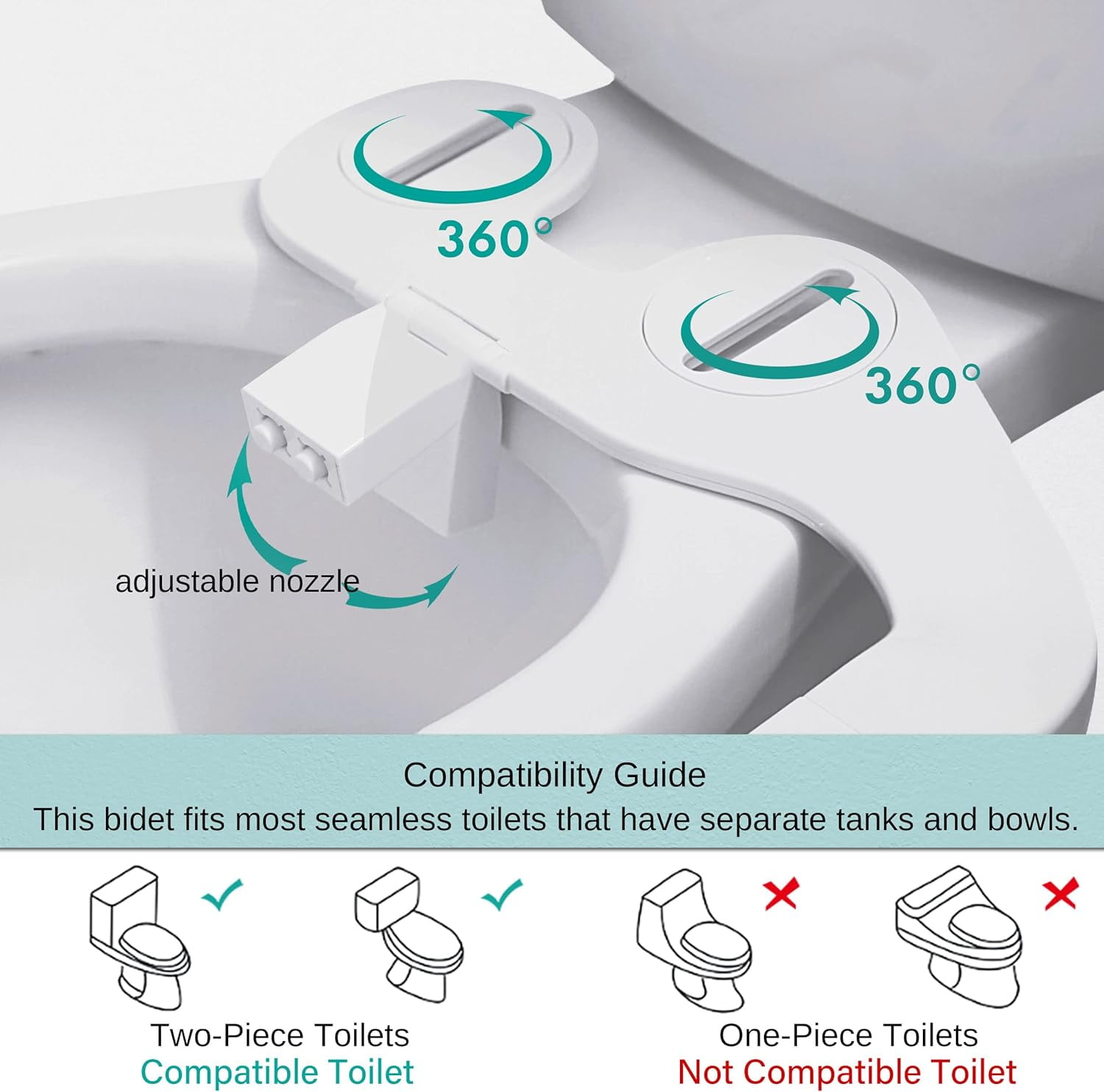 ADDOT Ultra-Slim Bidet Attachment for toilet - Easy Left/Right Hand, 3 Color Knob Installation(Silver, White, Black), Dual Nozzle (Feminine/Posterior Wash), Adjustable Water Pressure, Non-Electric