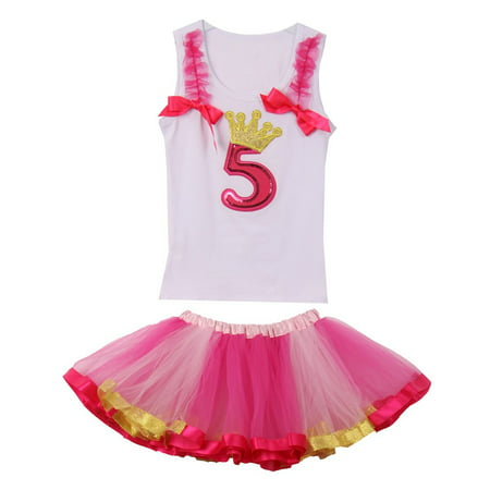 Girls Fuchsia Ruffle Number Applique Birthday Tutu 2 Pc Skirt Outfit