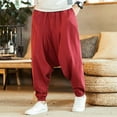 thumbnail image 3 of AOMPMSDX Women'S Pants Men'S Casual Fashion Loose Pure Color Hop Style Cotton And Linen Length Pant Red Loose Fit Trousers XXXXL, 3 of 4