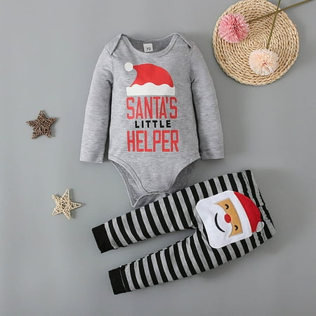 

Augper Baby Girl Clothes Long Sleeve Fall Winter Clearance Boys Spring And Autumn Christmas Santa Long Sleeve Romper Two-piece Children s Wear Gray