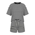 thumbnail image 4 of BOOMNY Womens 2 Peice Sets Striped Short Sleeve Tops Shorts Outfits for Women Summer Casual Matching Sets, 4 of 5