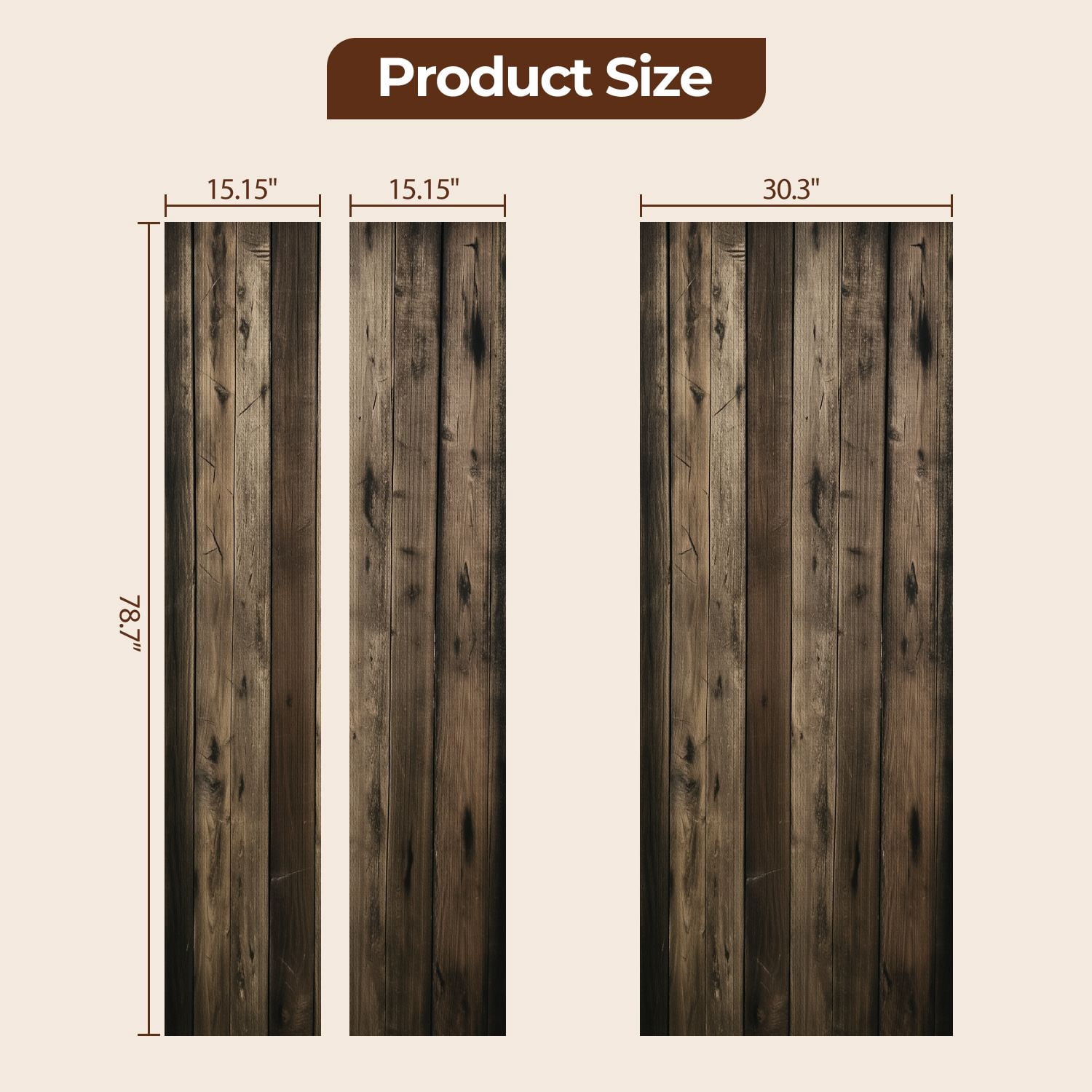 Door Stickers Peel and Stick Door Mural Rustic Wooden Wall Panels Natural Vintage Warm Removable Wallpaper 30.3''x78.7'' Self-Adhesive Mural for Kitchen Living Room Bedroom Decor