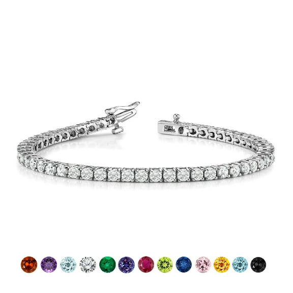 JeenMata 5.5 Carat April Cubic Zirconia - Round Cut Birthstone Tennis Bracelet Eternity Design - White Gold Plating, Female, Adult