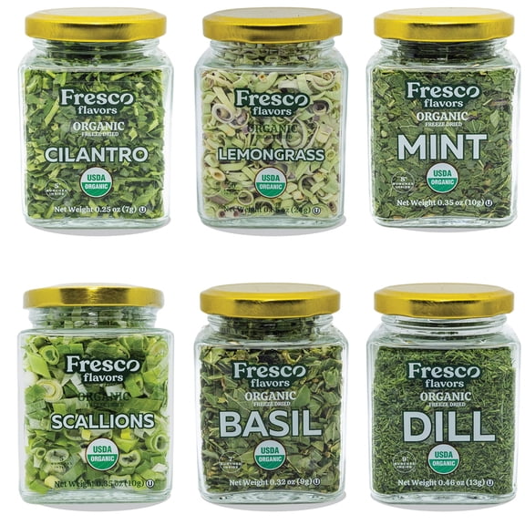 Fresco Flavors Aromatic Essentials Kit, 6 Organic Freeze-Dried Herb Jars