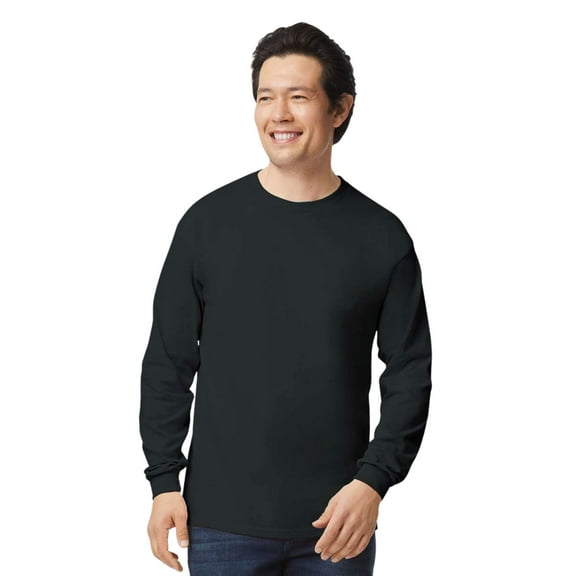 Gildan Unisex Ultra Cotton Long Sleeve T-Shirt 100% Cotton Classic Fit Casual Tee (Black, L)