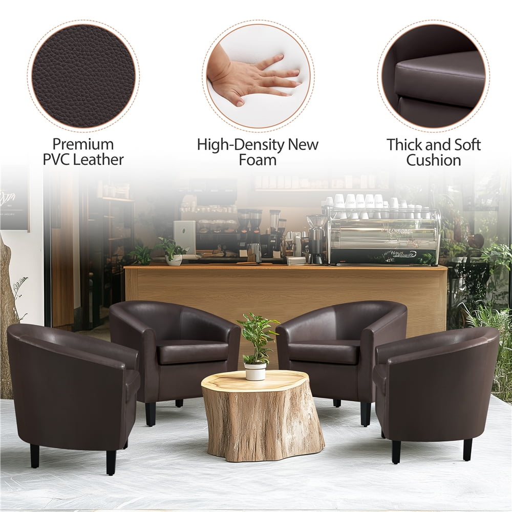 Renwick Faux Leather Barrel Accent Chair for Living Room, Set of 2, Espresso