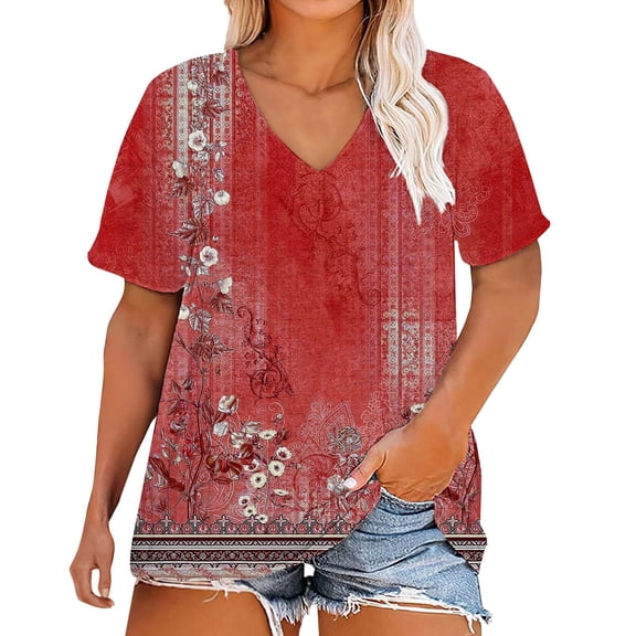 Womens Tops Plus Size V Neck T Shirts Women Short Sleeve Tops Casual Summer Tshirts Loose Fit Tee