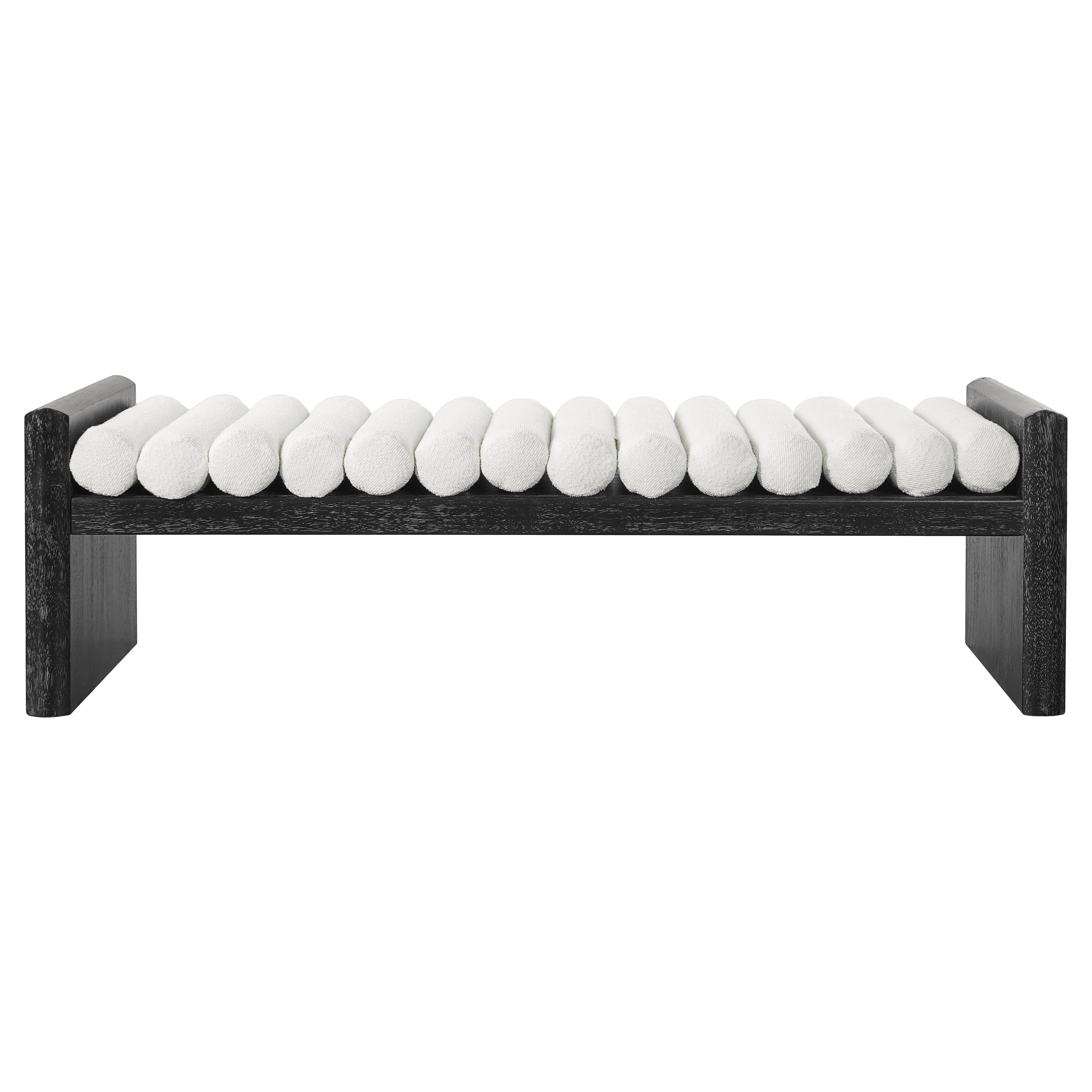 Euroco 62.8" Chenille Upholstered Ottoman Bench, Entryway Bench with Rolled Cushions and Wooden Frame, End of Bed Bench for Living Room, Bedroom,Black