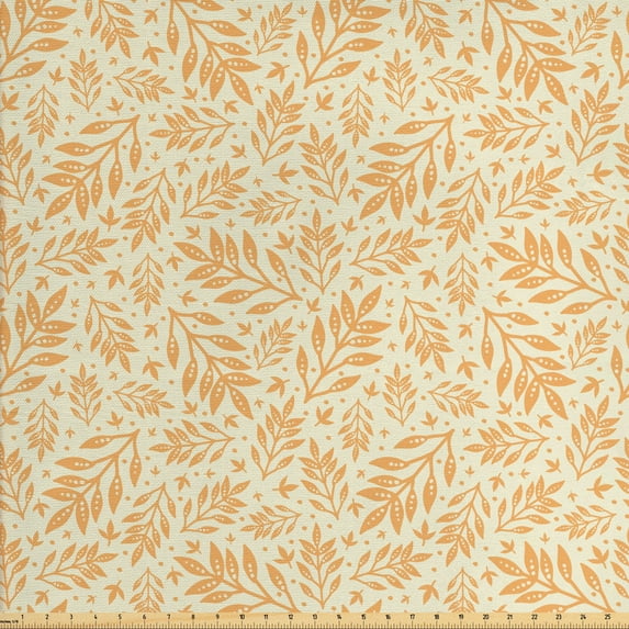 Botanical Sofa Upholstery Fabric by the Yard, Scattered Leaves and Branches in Soft Tangerine Tones Natural Foliage, Decorative Fabric for DIY and Home Accents, Pale Orange Coconut by Ambesonne