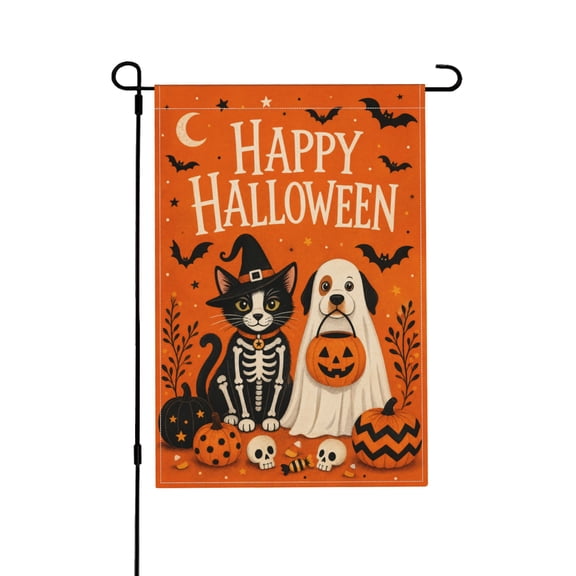 Garden Flag 12x18 Inch Cat & Ghost Design Outdoor Decor Sign