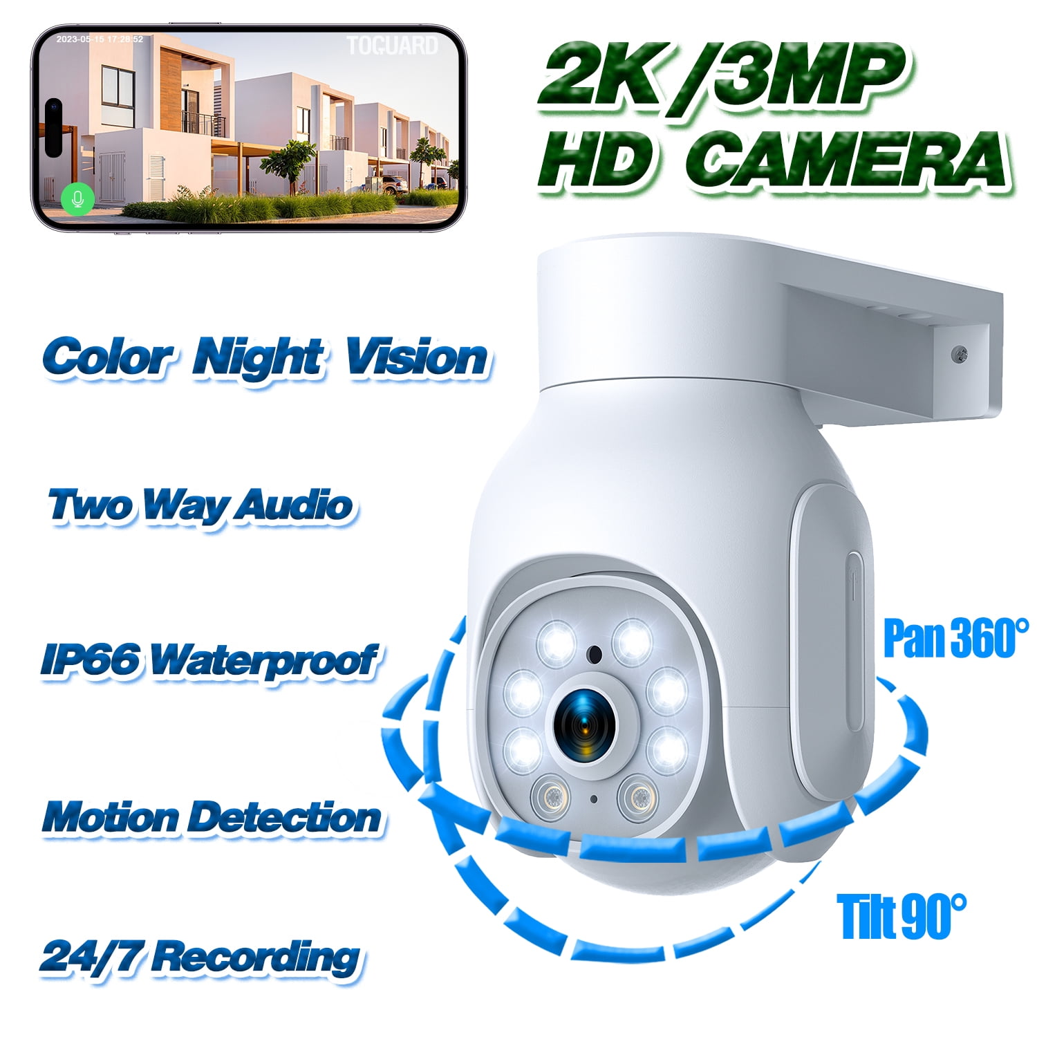 Straight Screenplay pilot Toguard SC25 2K/3MP WiFi Security Camera Outdoor PTZ Dome Surveillance  Camera - Walmart.com