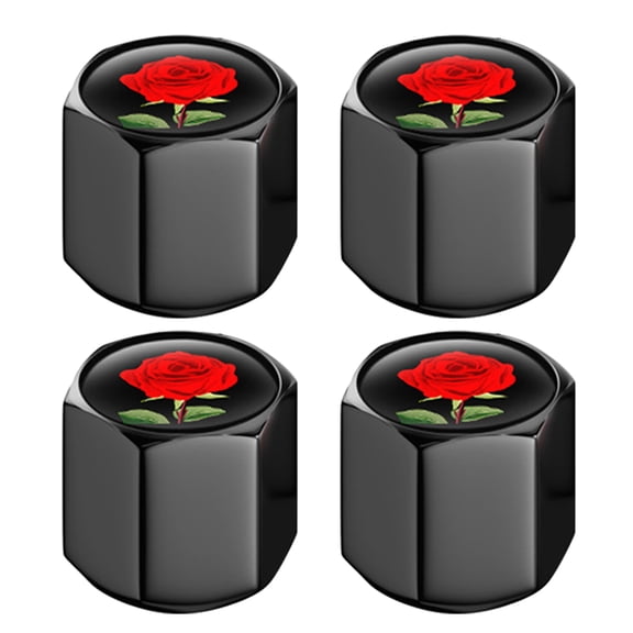 Worgeous 4pcs Car Tires Valve Stem Cap Cute Red Rose Tire Valve Caps For Cars Trucks Bikes And Motorcycles Airtight And Dust Proof Car Exterior Accessories