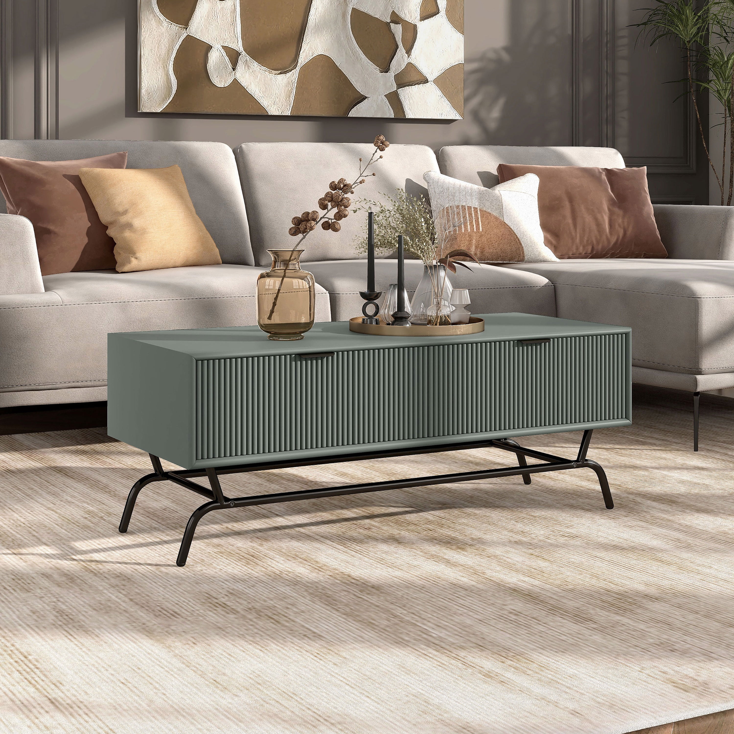 Furniture of America Estee 2-Drawer Wood Sage Green Coffee Table