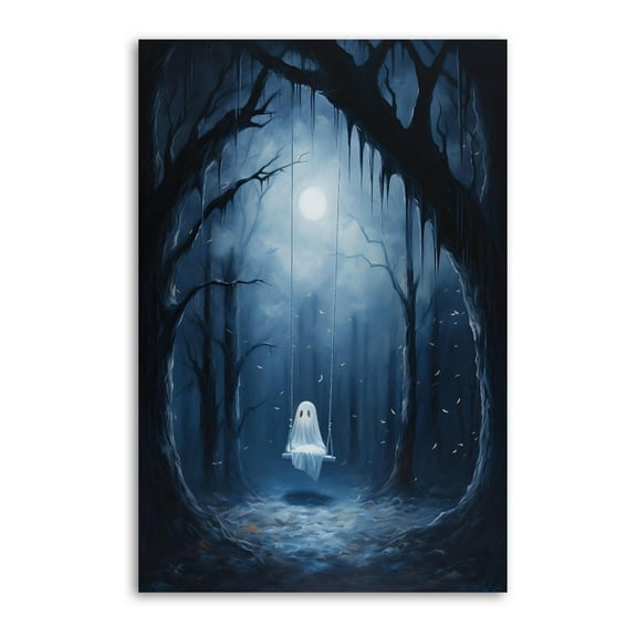 Ghost on Swing Gothic Halloween Gifts Canvas Painting Poster Wall Art Decorative Picture Prints Modern Decor 16x24inch(40x60cm)