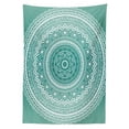 thumbnail image 3 of Teal Ombre Tablecloth, Mandala Pattern Boho Style Floral Dots and Stripes with Petals Indian Print, Rectangular Table Cover for Dining Room Kitchen, 60 X 84 Inches, Teal and White, by Ambesonne, 3 of 4