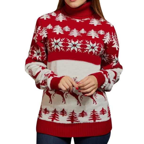 Gibobby Sudadera de Navidad para mujer Suéter navideño para mujer, suéter informal con diseño de árbol de Navidad, suéter con cuello y tema navideño(Rojo,XG)