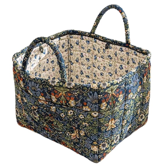 HUISZJ Boho Fabric Storage Basket, Square Cotton Bow Quilted Folding Storage Organizer, , Quilted Puffer Tote Bag for Shopping Travel (E)