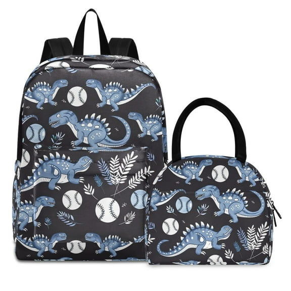 ALAZA Backpack Set Dinosaur and Baseball Elementary School Bags Student BookBag with Lunch Bag