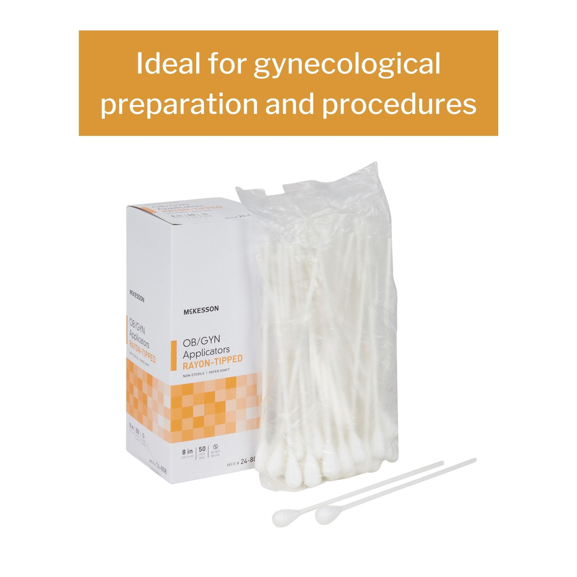 McKesson Rayon-Tipped OB/GYN Applicators, Non-Sterile Swabs, 8 in, 50 Count, 10 Packs, 500 Total